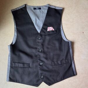 Nautica Black and Gray Button-Up Vest with Pocket Square Sz 14